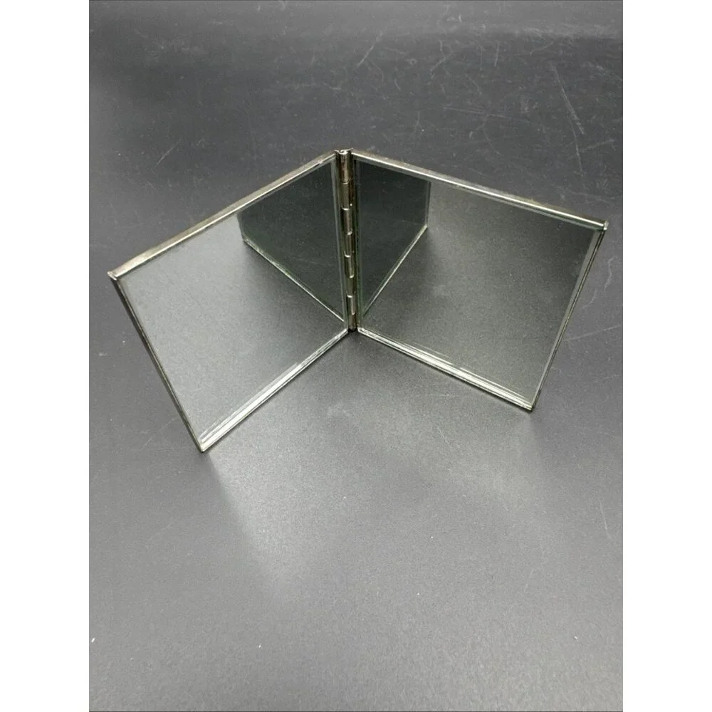 Vintage Art Nouveau Style Godinger Silver Metal Double Mirror Compact Purse Leaf